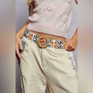 109-ORANGE POL Beaded Buckle Embroidered Floral Belt